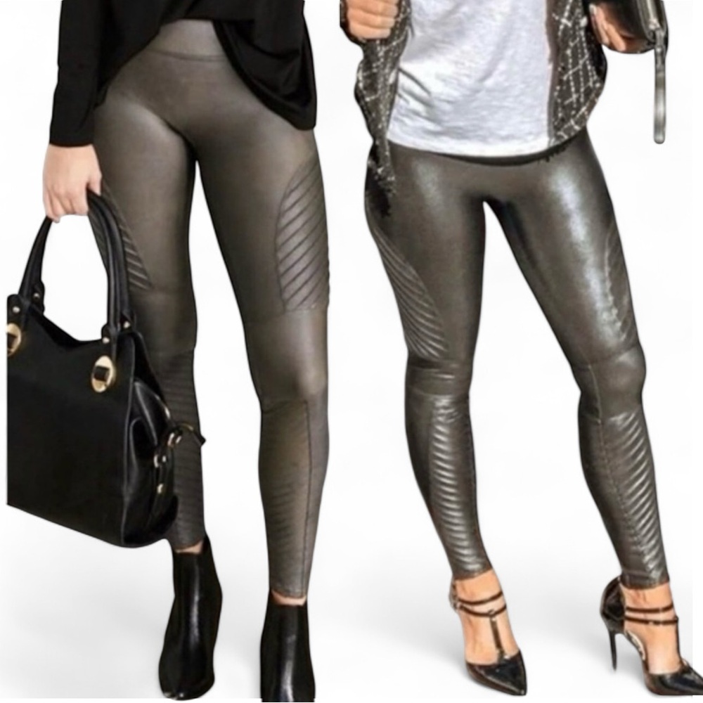 SPANX Faux Leather Moto Leggings in Gunmetal